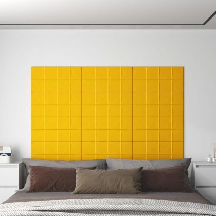 Стенни панели, 12 бр, жълти,60x30 см, кадифе, 2,16 м²