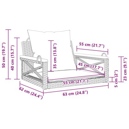 Пейка-люлка с възглавници, сива, 63x62x40 см, полиратан