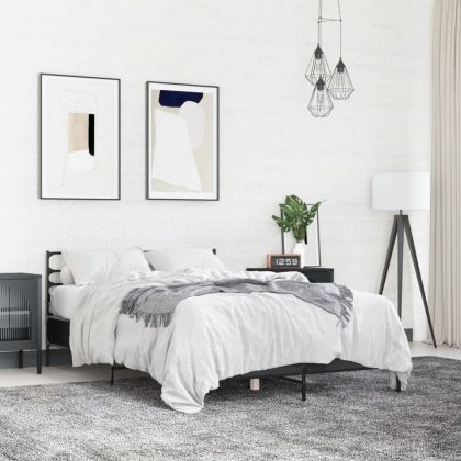 Рамка за легло, черна, 140x200 см, инженерно дърво и метал