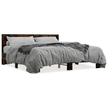 Рамка за легло, опушен дъб, 180x200 см, инженерно дърво и метал