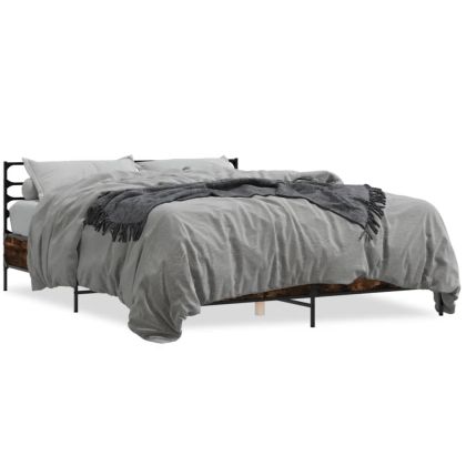 Рамка за легло, опушен дъб, 150x200 см, инженерно дърво и метал