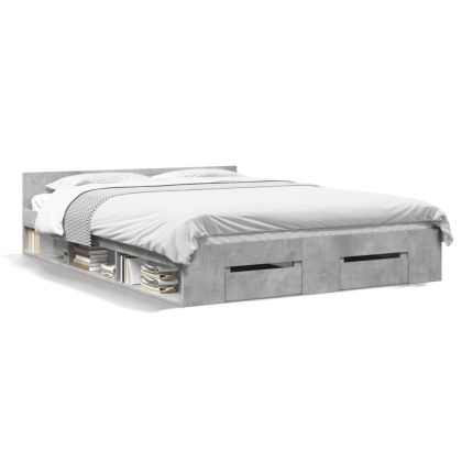 Рамка за легло с чекмеджета, бетонно сива, 150x200 см