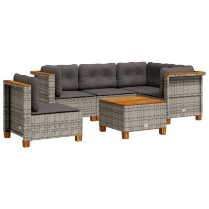 Градински диван с възглавници, 6 части, полиратан, сив