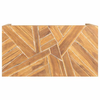 Кафе маса с ефект ерозия, тиково дърво масив, 110x35x38 cм