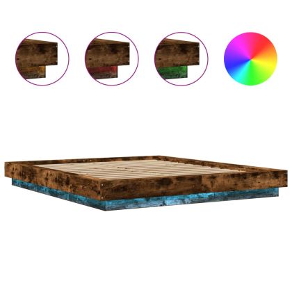 Рамка за легло с LED осветление, опушен дъб, 150x200 см