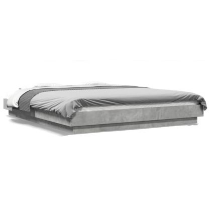 Рамка за легло с LED осветление, бетонно сива, 160x200 см