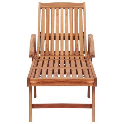 Шезлонг с червено шалте, тиково дърво масив