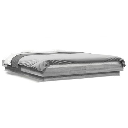 Рамка за легло с LED осветление, сив сонома, 150x200 см
