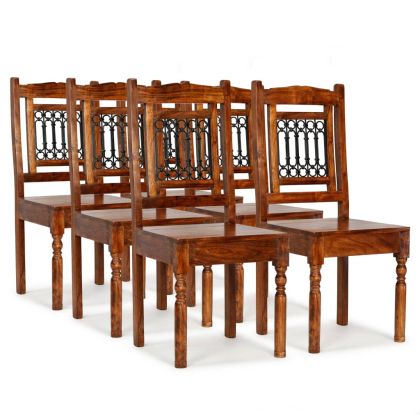 Трапезни столове, 6 бр, масивно дърво с класически финиш шишам