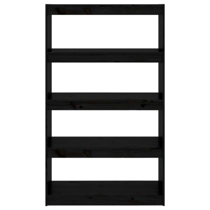 Библиотека/разделител за стая, черна, 80x30x135,5 см, бор масив