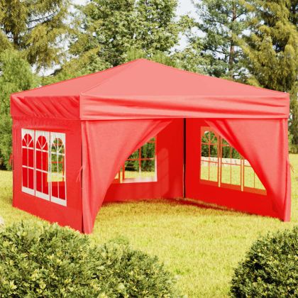 Сгъваема парти палатка със странични стени, червена, 3x3 м