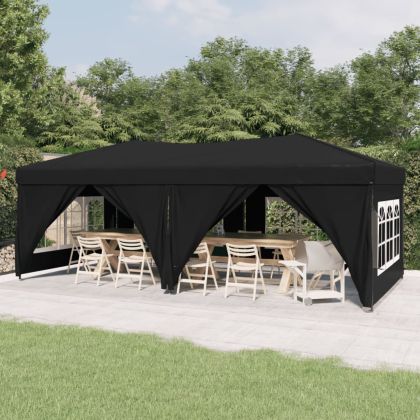 Сгъваема парти шатра със странични стени, черна, 3x6 м