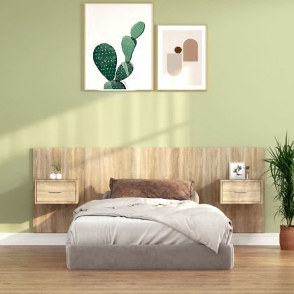 Горна табла за легло с шкафчета, дъб сонома, инженерно дърво