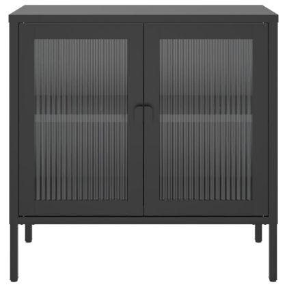 Сайдборд, черен, 70x35x70 см, стъкло и стомана
