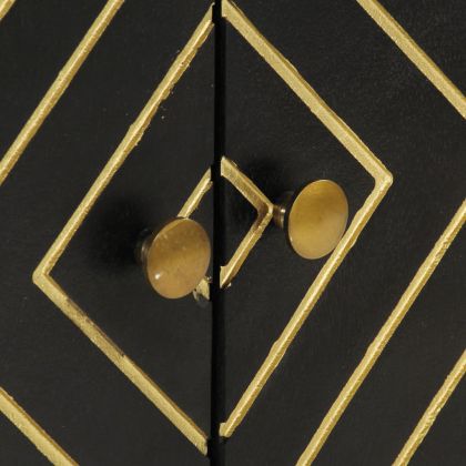 Сайдборд, черно и златисто, 110x30x75 см, мангово дърво масив