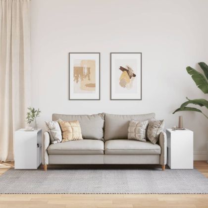 Странични маси, 2 бр, бели, 50x30x50 см, инженерно дърво