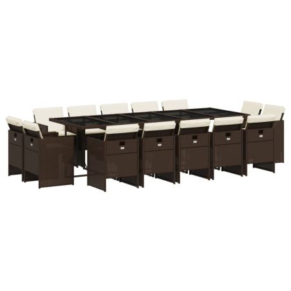 Градински комплект с възглавници 15 части кафяв полиратан