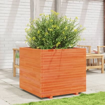 Градинска кашпа, восъчнокафява, 80x80x72 см, борово дърво масив