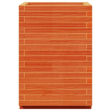 Градинска кашпа, восъчнокафява, 50x50x72,5см борово дърво масив