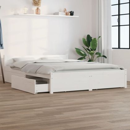 Рамка за легло с чекмеджета, бяла, 140x200 см