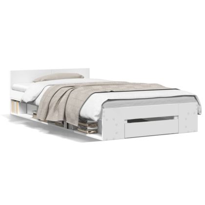 Рамка за легло с чекмедже, бяла, 100x200 см, инженерно дърво