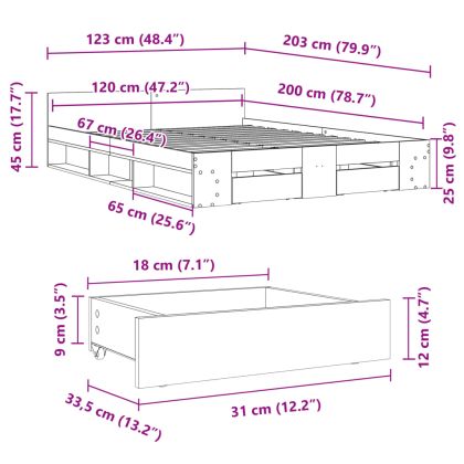 Рамка за легло с чекмедже опушен дъб 120x200 см инженерно дърво