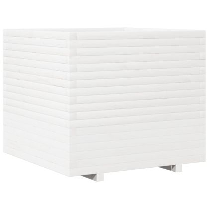 Градински сандък, бял, 80x80x72 см, масивна борова дървесина