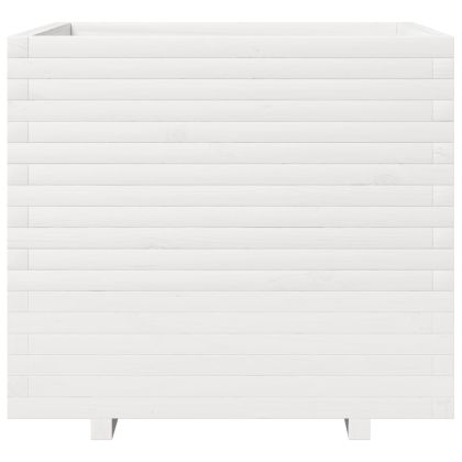 Градински сандък, бял, 80x80x72 см, масивна борова дървесина