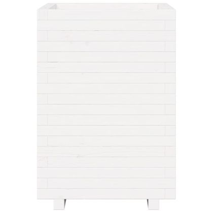 Градински сандък, бял, 50x50x72,5 см, масивна борова дървесина