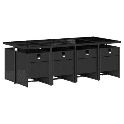 Градински трапезен комплект възглавници 9 части черен полиратан