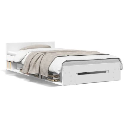 Рамка за легло с чекмедже, бяла, 90x200 см, инженерно дърво