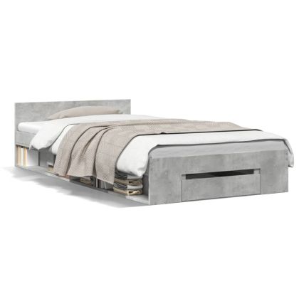Рамка за легло с чекмедже, бетонно сива, 75x190 см