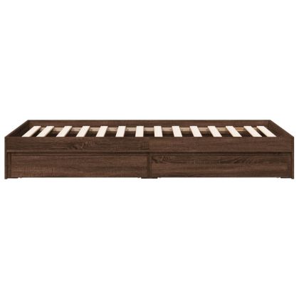 Рамка за легло с чекмедже кафяв дъб 90x200 см инженерно дърво