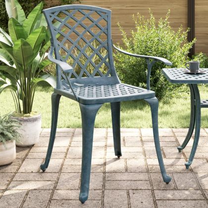 Градински столове, 2 бр, зелени, лят алуминий