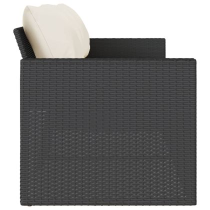 Градински диван с възглавници, 3-местен, черен, полиратан