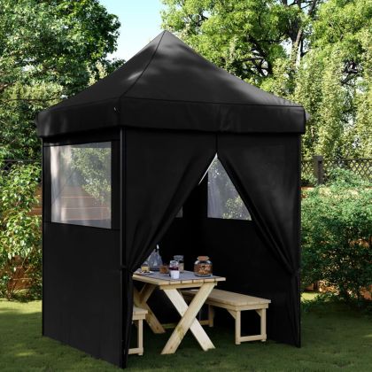 Сгъваема парти шатра pop-up с 4 странични стени черна