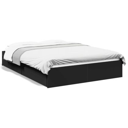 Рамка за легло с чекмеджета, черна, 140x190 см, инженерно дърво