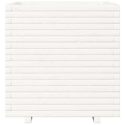 Градинска кашпа, бяла, 70x70x72 см, борово дърво масив