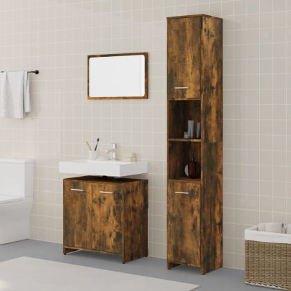 Комплект мебели за баня от 3 части, опушен дъб, инженерно дърво