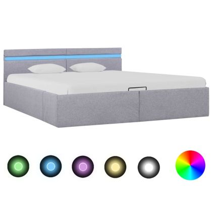 Легло с повдигащ механизъм и LED светлосиво текстил 180x200 см