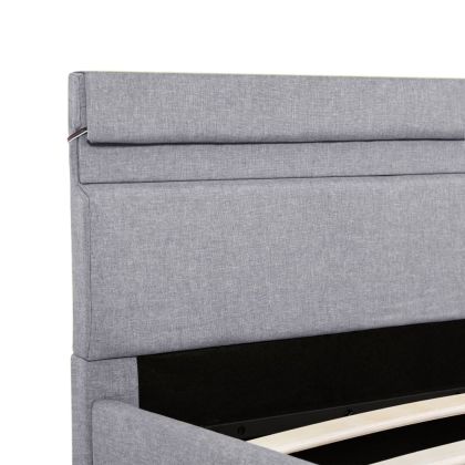 Легло с повдигащ механизъм и LED светлосиво текстил 180x200 см