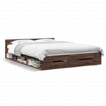 Рамка за легло с чекмедже кафяв дъб 135x190 см инженерно дърво