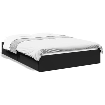 Рамка за легло с чекмеджета, черна, 120x190 см, инженерно дърво