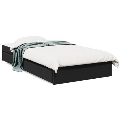 Рамка за легло с чекмеджета, черна, 90x200 см, инженерно дърво