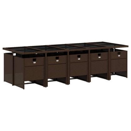 Градински комплект с възглавници 11 части кафяв полиратан