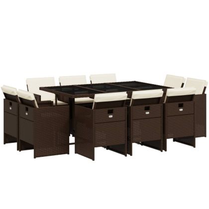 Градински комплект с възглавници 11 части кафяв полиратан