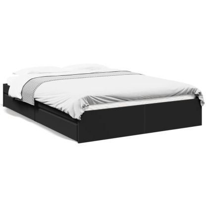 Рамка за легло с чекмеджета, черна, 150x200 см, инженерно дърво