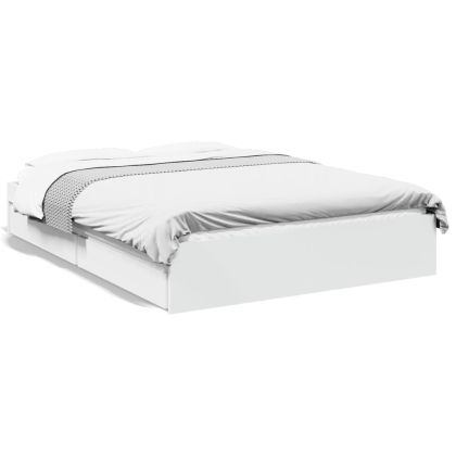 Рамка за легло с чекмеджета, бяла, 140x190 см, инженерно дърво