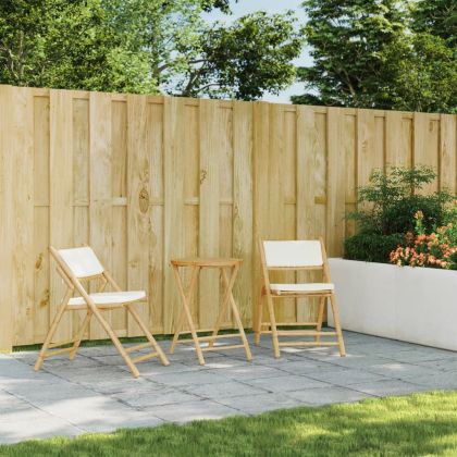 Сгъваеми бистро столове 2 бр с кремавобели възглавници бамбук