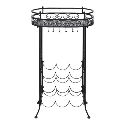 Метална стойка за вино с табла и поставки за чаши - 9 бутилки